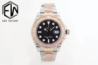Rolex Yacht-Master 40mm 3235 Movement 904L Steel Black Face Blue Lume TT Rose Gold Oyster Strap Watch